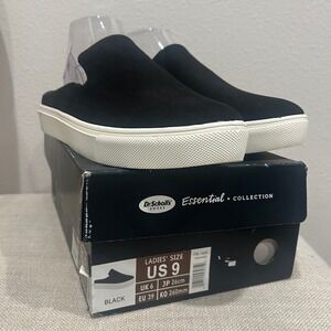 Dr Scholls Sz 9 Essential Collection Black Suede Slip Mule Sneakers NIB RETURN